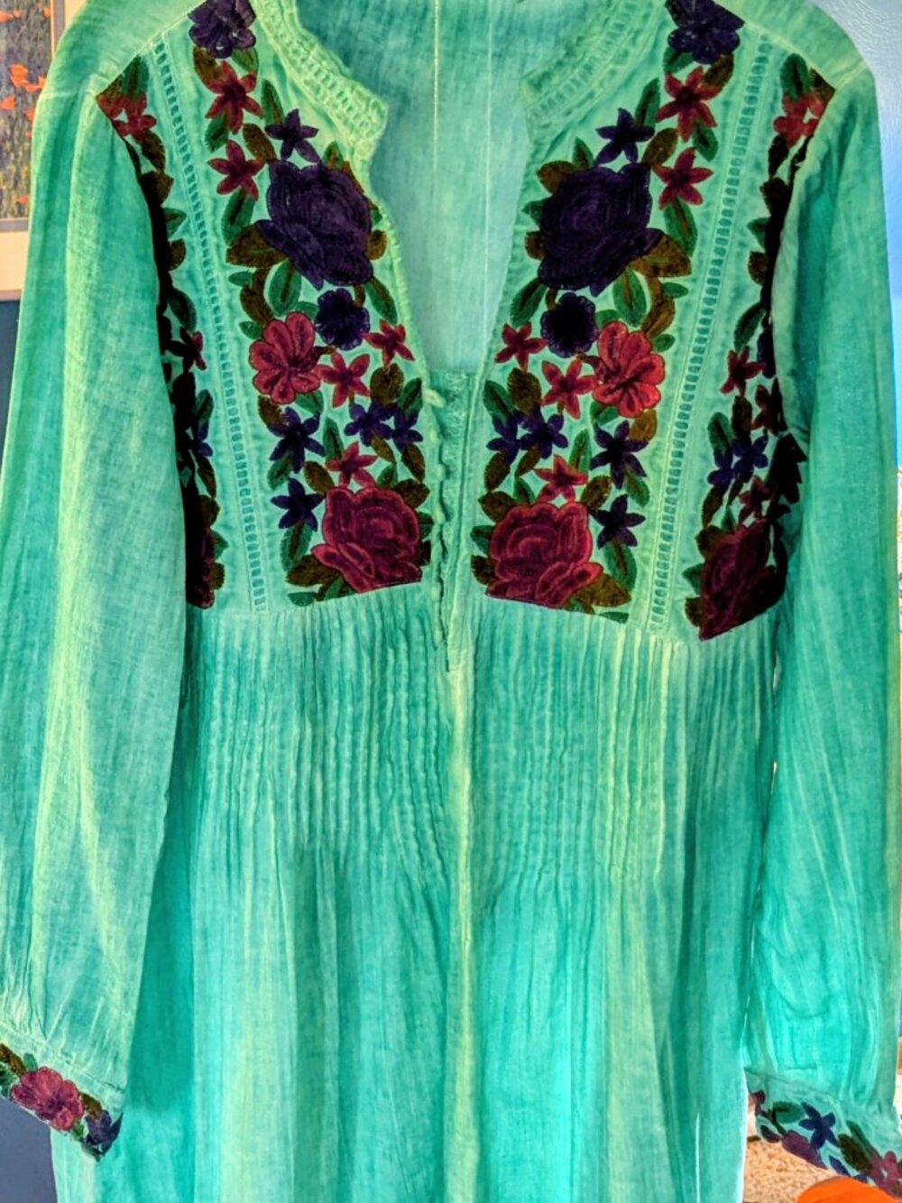 Soft Surroundings Embroidered long Tunic Vivid Colors Large Breezy Cotton!